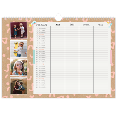 A3 Familieplanners — Rustiek - gezinsplanner 4 personen [Februari]