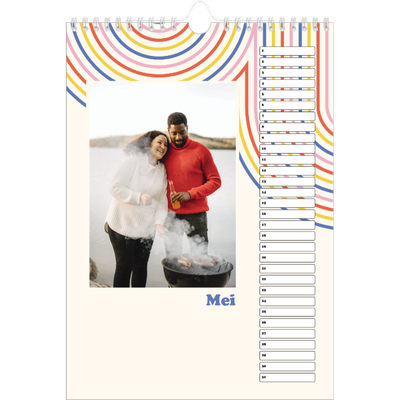 Verjaardagskalenders A4 — Retro strepen [Mei]
