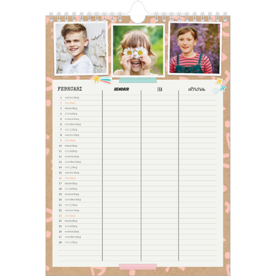 A4 Familieplanners — Rustiek - gezinsplanner 3 personen [Februari]