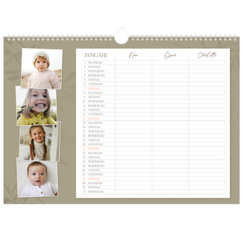 Fotokalender A3 — Warme aardetinten - gezinsplanner 3 personen