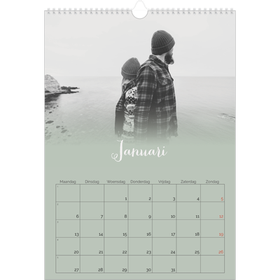 A3 Jaarkalender — Zachtgroen kleurverloop [Januari]