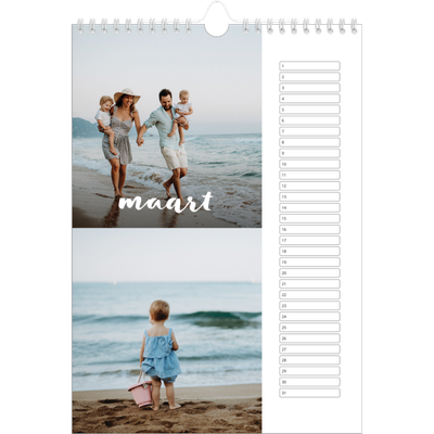 Verjaardagskalenders A4 — Schuingedrukte letters [Maart]