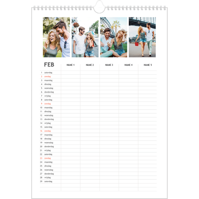 A3 Familieplanners — Simplistisch - gezinsplanner 5 personen [Februari]