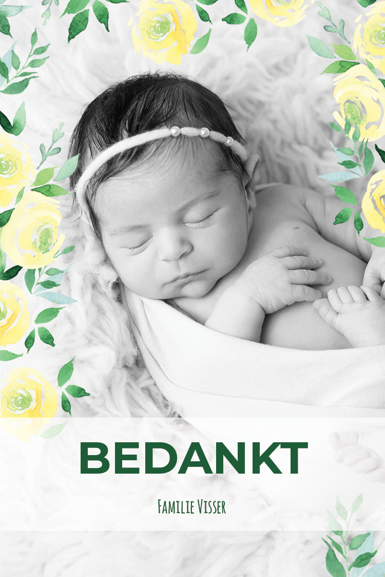 Bedankkaarten — Gele aquarelbloemen