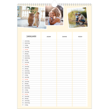 Fotokalender A3 — Modern - gezinsplanner 3 personen