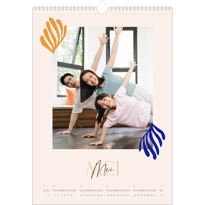 A3 Jaarkalender — Minimalistisch koraal [Mei]