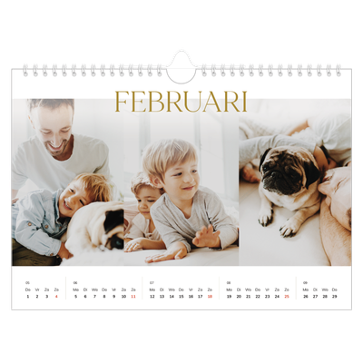 Fotokalender A4 — Gouden tekst groot [Februari]