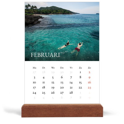 Bureaukalender met houten standaard  — Schreefletters [Februari]