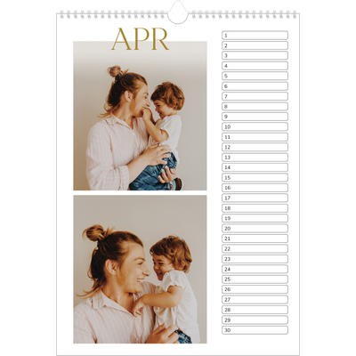 Verjaardagskalenders A3 — Gouden tekst groot [April]