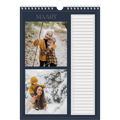 Verjaardagskalenders A4 — Pruisisch blauw [Maart]