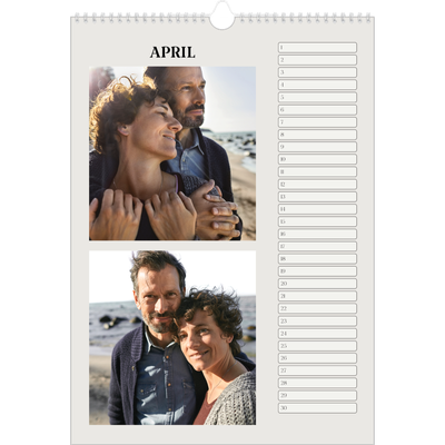 Verjaardagskalenders A3 — Simpel ivoor [April]