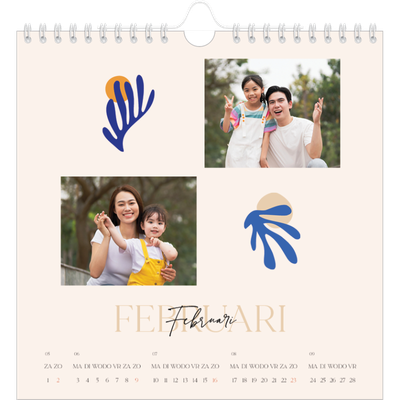 Jaarkalenders vierkant — Minimalistisch koraal [Februari]