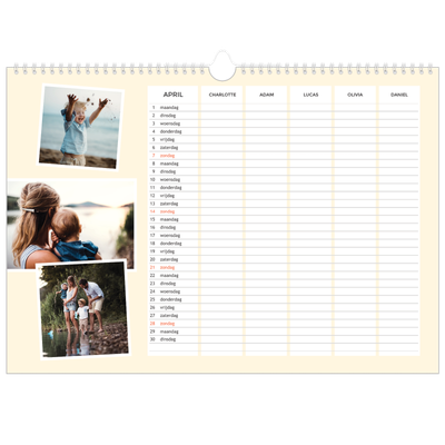 A3 Familieplanners — Modern - gezinsplanner 5 personen [April]