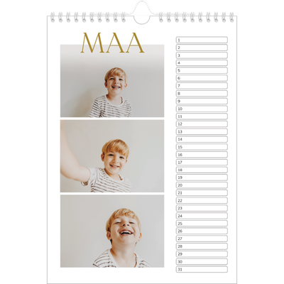 Verjaardagskalenders A4 — Gouden tekst groot [Maart]