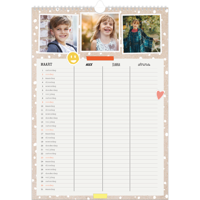 A3 Familieplanners — Rustiek - gezinsplanner 3 personen [Maart]