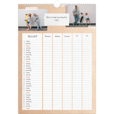 A3 Familieplanners — Natuurlijke handcraft - gezinsplanner 5 personen [Maart]