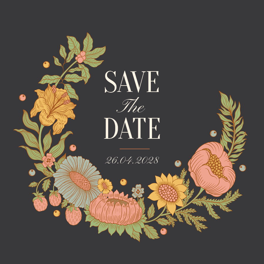 Save the date — Wijnstok en bloem