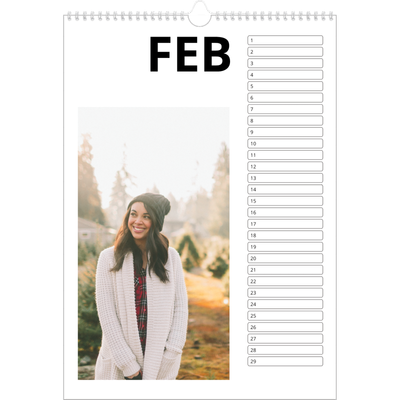 Verjaardagskalenders A3 — Witte randen [Februari]