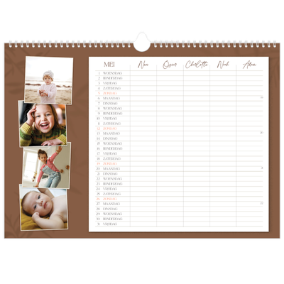 A3 Familieplanners — Warme aardetinten - gezinsplanner 5 personen [omslag]