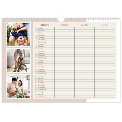 A3 Familieplanners — Aardse tonen - gezinsplanner 3 personen [Maart]