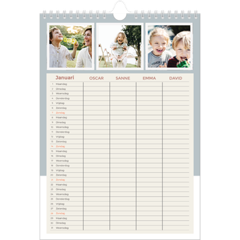 Fotokalender A4 — Aardse tonen - gezinsplanner 4 personen