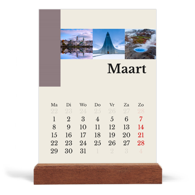 Bureaukalender met houten standaard  — Bezienswaardigheden van de wereld [Maart]