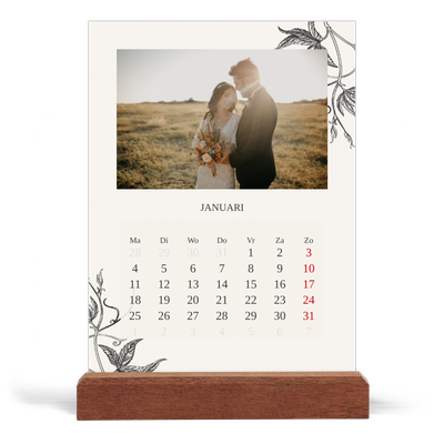 Bureaukalender met houten standaard  — Inkt & klimop [Januari]