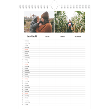 Fotokalender A4 — Simplistisch - gezinsplanner 3 personen