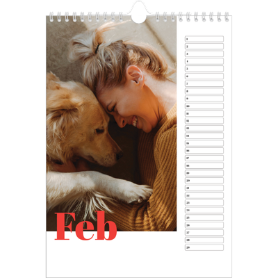 Verjaardagskalenders A4 — Een dikgedrukt jaar [Februari]