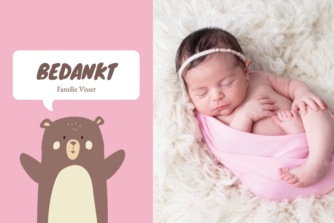 Bedankkaarten — Babybeer - roze