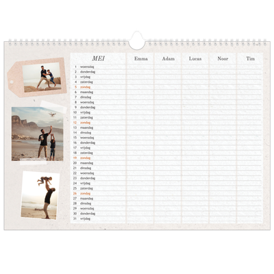A3 Familieplanners — Natuurlijke handcraft - gezinsplanner 5 personen [omslag]