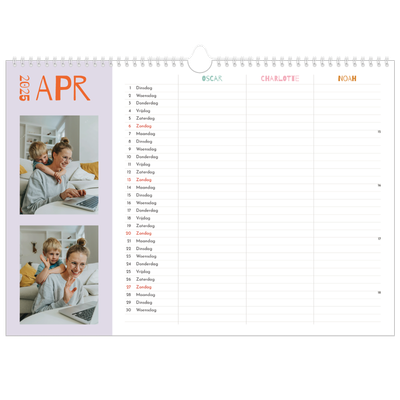 A3 Familieplanners — Vrolijk & kleurrijk - gezinsplanner 3 personen [April]