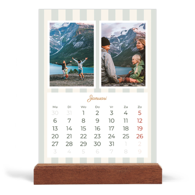 Bureaukalender met houten standaard  — Schrift en strepen [Januari]
