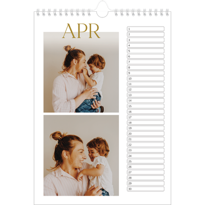 Verjaardagskalenders A4 — Gouden tekst groot [April]