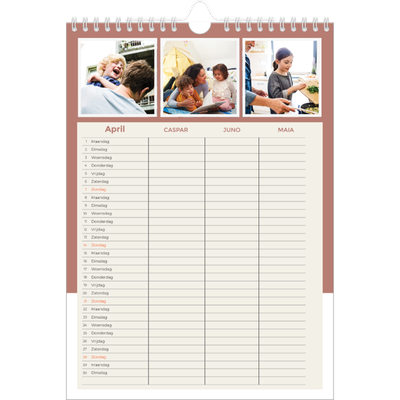 A4 Familieplanners — Aardse tonen - gezinsplanner 3 personen [April]
