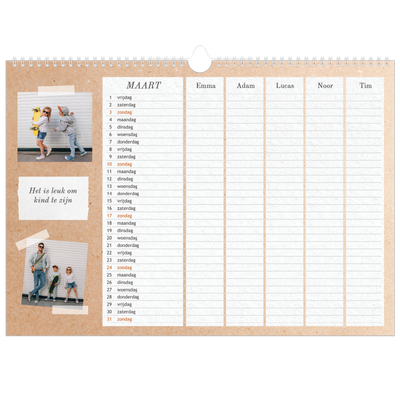 A3 Familieplanners — Natuurlijke handcraft - gezinsplanner 5 personen [Maart]