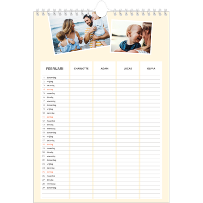 A4 Familieplanners — Modern - gezinsplanner 4 personen [Februari]
