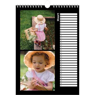 Verjaardagskalenders A4 — Foto in zwart kader [Maart]