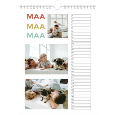 Verjaardagskalenders A4 — Bont gekleurd [Maart]