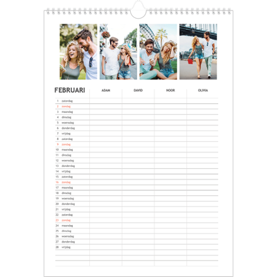 A3 Familieplanners — Simplistisch - gezinsplanner 4 personen [Februari]