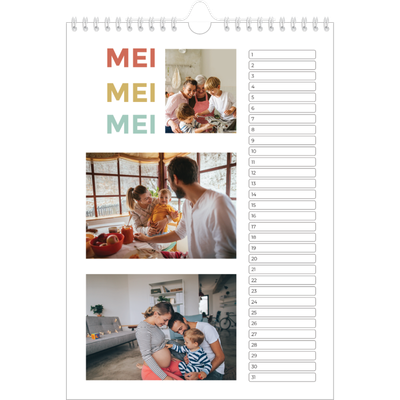 Verjaardagskalenders A4 — Bont gekleurd [Mei]