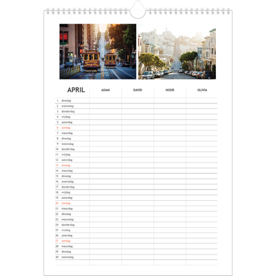 A3 Familieplanners — Simplistisch - gezinsplanner 4 personen [April]