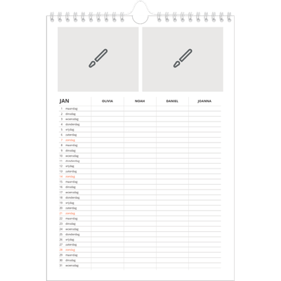 A4 Familieplanners — Ontwerp je eigen product - 4-persoons gezin [Januari]