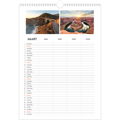 A3 Familieplanners — Simplistisch - gezinsplanner 4 personen [Maart]