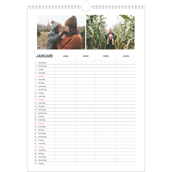 Fotokalender A3 — Simplistisch - gezinsplanner 4 personen