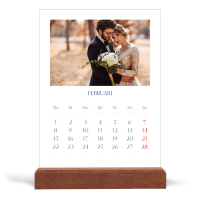 Bureaukalender met houten standaard  — Kobalt klassieker [Februari]