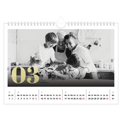 Fotokalender A4 — Grote glitter cijfers [Maart]