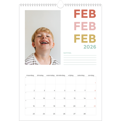 A3 Jaarkalender — Bont gekleurd [Februari]