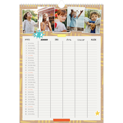 A3 Familieplanners — Rustiek - gezinsplanner 5 personen [April]