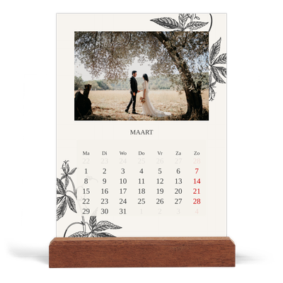 Bureaukalender met houten standaard  — Inkt & klimop [Maart]